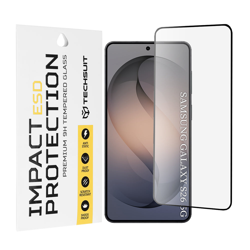 Beschermfolie Techsuit Scherm voor Samsung Galaxy S26 S942, Gehard Glas, Volledige Lijm, Zwart
