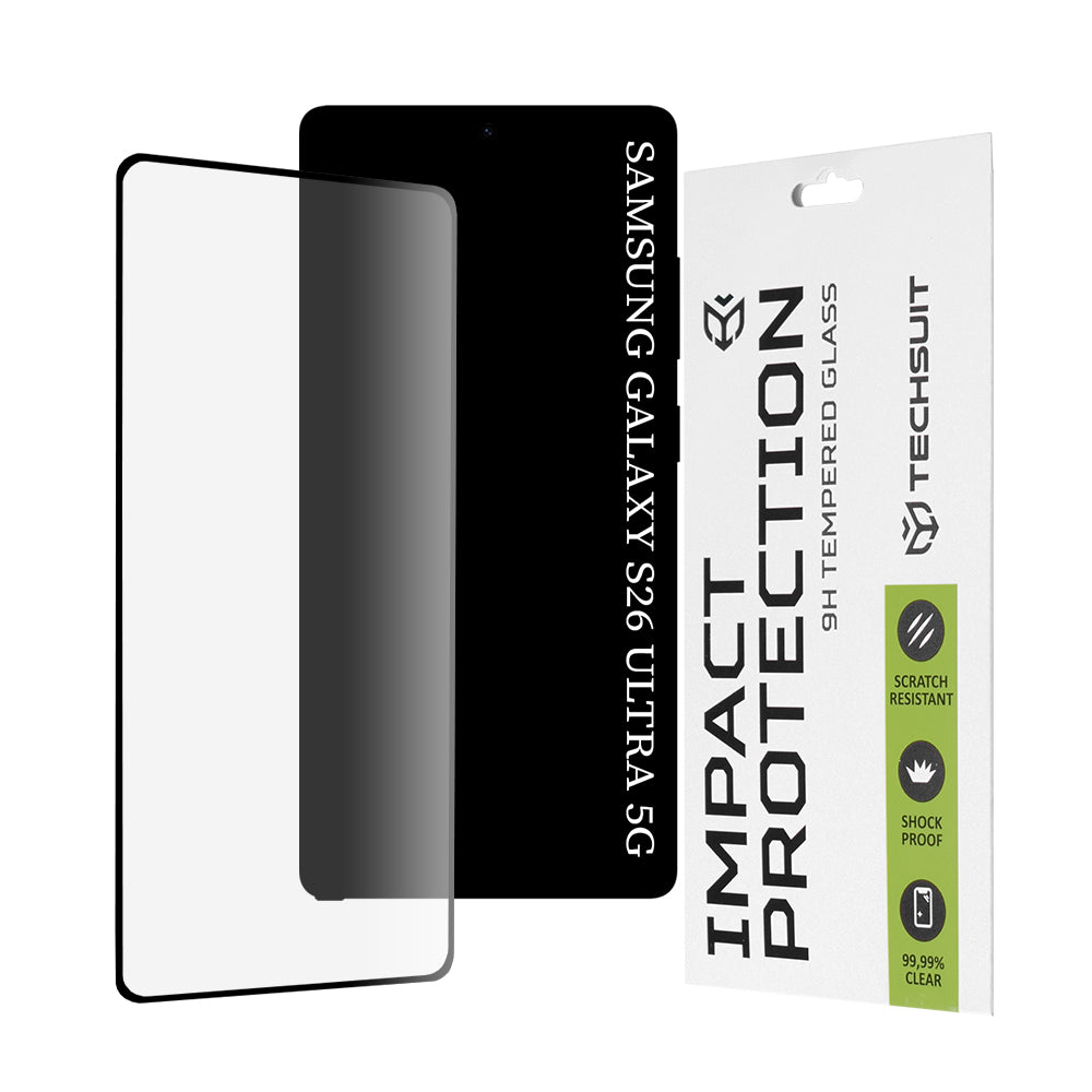 Techsuit schermbeschermfolie voor Samsung Galaxy S26 Ultra S948, Gehard Glas, Volledige Lijm, 111D, Zwart