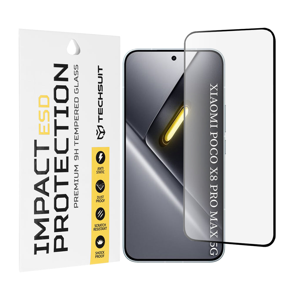 Beschermfolie Techsuit Scherm voor Xiaomi Poco X8 Pro Max, Gehard Glas, Volledige Lijm, Zwart