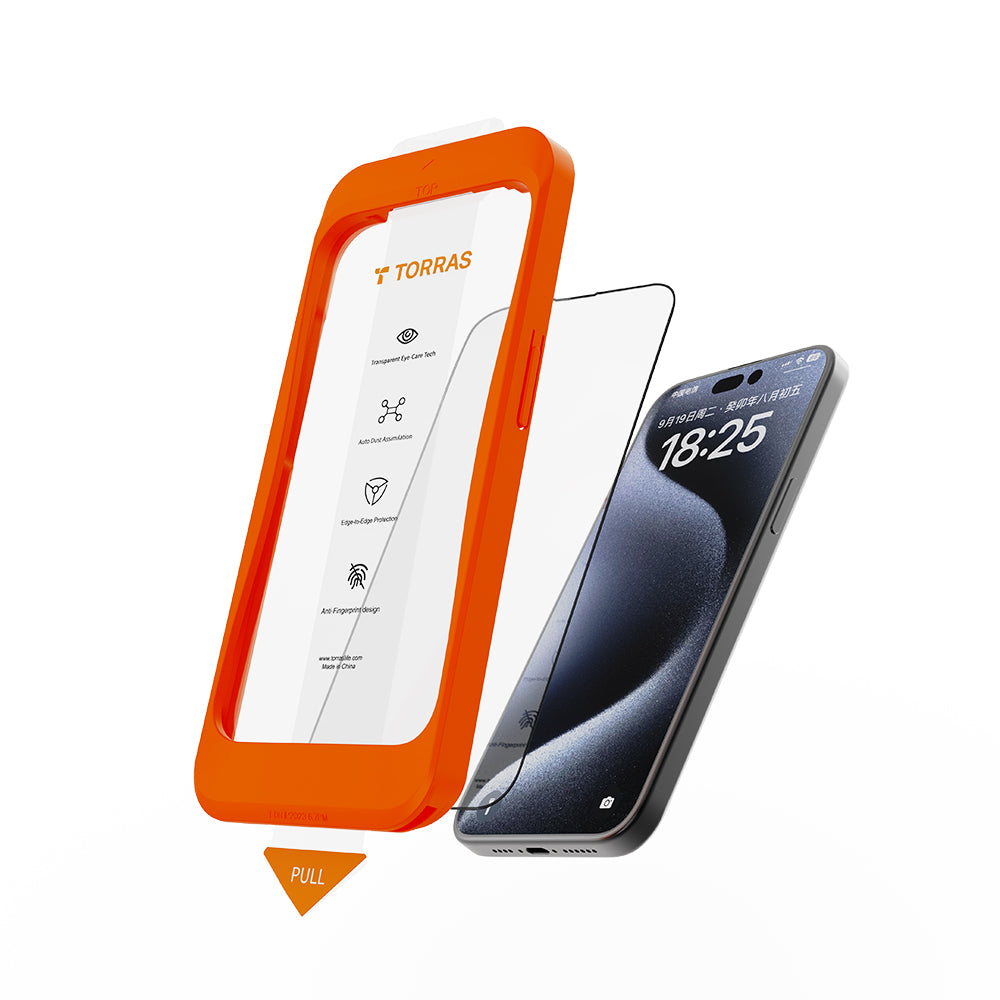 Torras GlassGo Install Master schermbeschermfolie voor Apple iPhone 16 Pro Max, gehard glas, volledige lijm, zwart