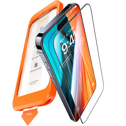 Torras GlassGo Install Master schermbeschermfolie voor Apple iPhone 16 Pro Max, gehard glas, volledige lijm, zwart