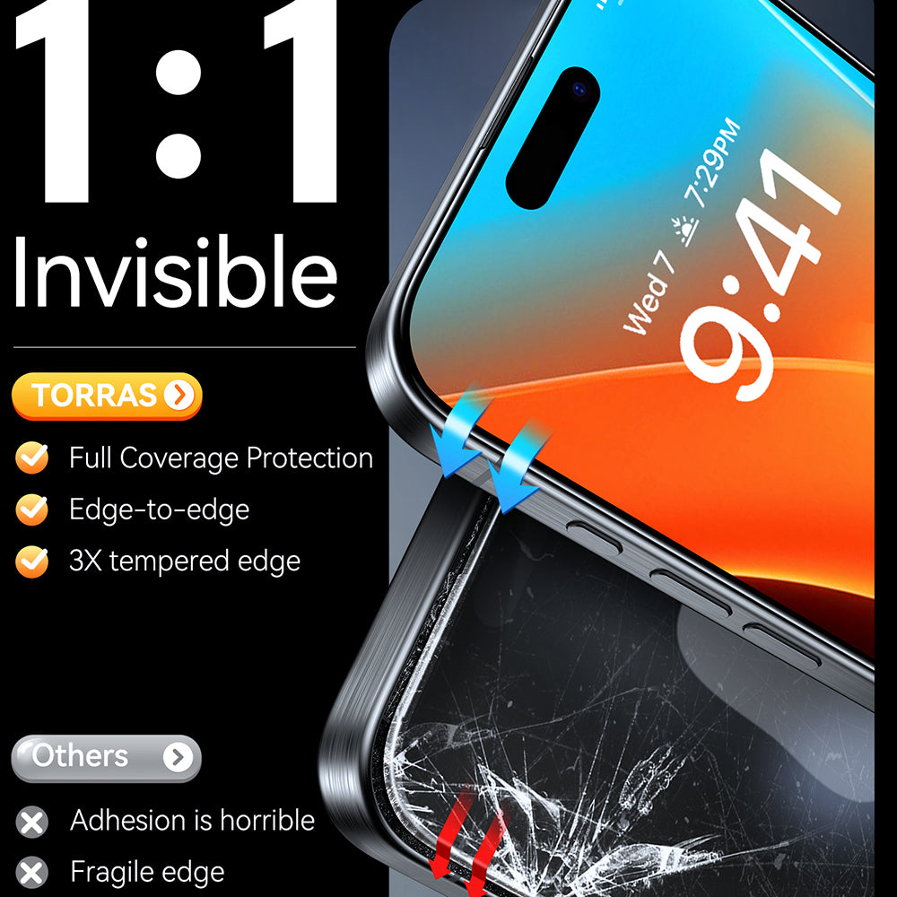 Torras GlassGo Install Master schermbeschermfolie voor Apple iPhone 16 Pro Max, gehard glas, volledige lijm, zwart