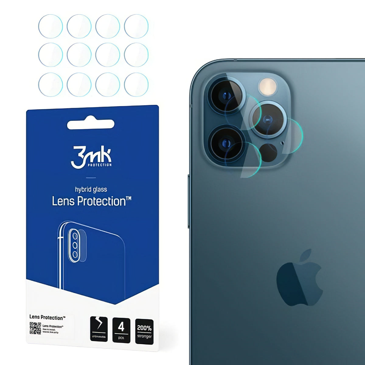 3MK Protection Achtercamera Beschermfolie voor Apple iPhone 12 Pro, Flexibel Glas, Set van 4 Stuks, Transparant