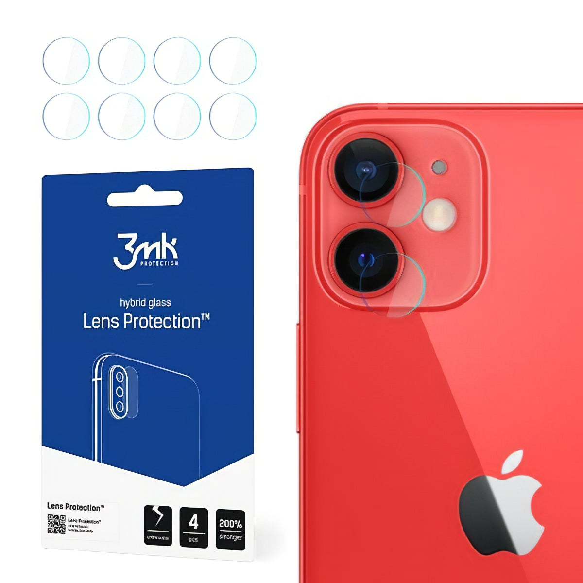3MK Protection Achtercamera Beschermfolie voor Apple iPhone 12, Flexibel Glas, Set van 4 Stuks, Transparant