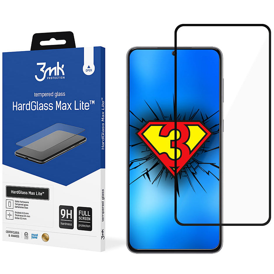 Schermbeveiligingsfolie 3MK HardGlass Max Lite voor Samsung Galaxy S21+ 5G G996, Gehard Glas, Volledige Lijm, Zwart