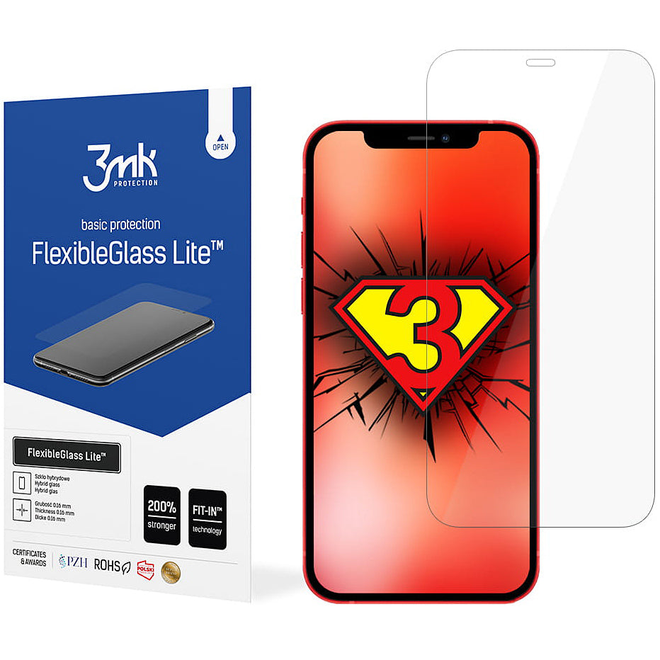 3MK FlexibleGlass Lite schermbeschermfolie voor Apple iPhone 12 / 12 Pro, Flexibel Glas, Volledige Lijm