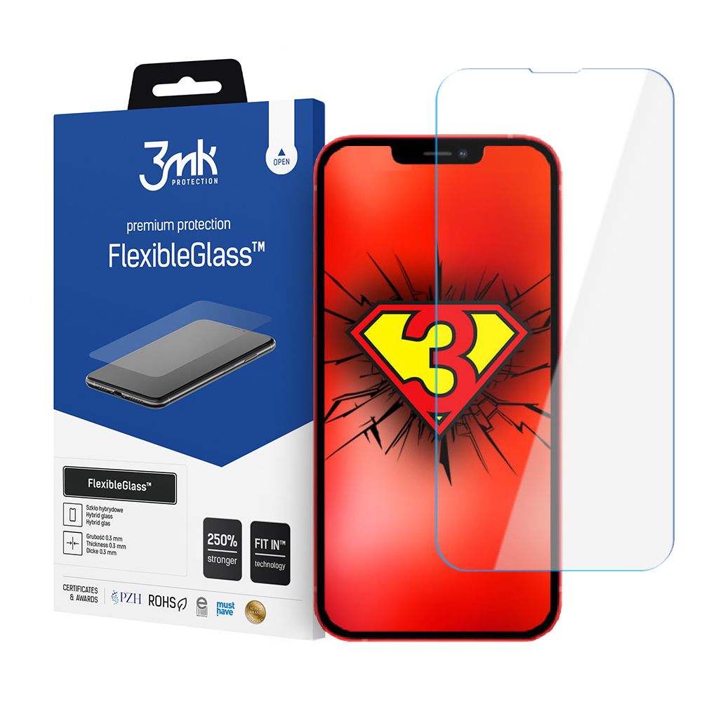 3MK FlexibleGlass schermbeschermfolie voor Apple iPhone 17e / 16e / 14 / 13 Pro, Flexibel glas, Volledige lijm