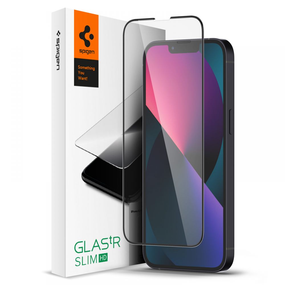 Beschermfolie Spigen GlastR Slim voor Apple iPhone 17e / 16e / 14 / 13 Pro, Gehard Glas, Volledig Verlijmd, Zwart AGL03392