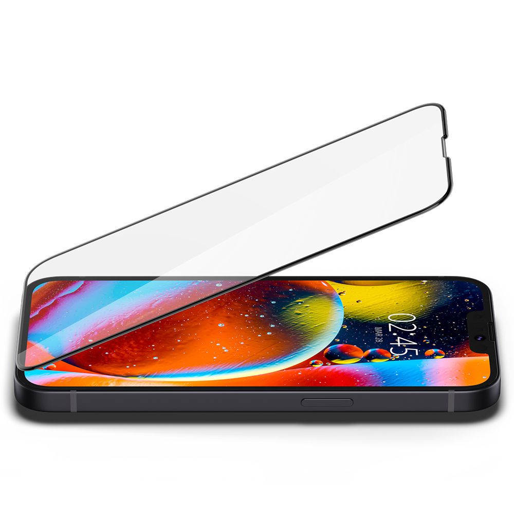 Beschermfolie Spigen GlastR Slim voor Apple iPhone 17e / 16e / 14 / 13 Pro, Gehard Glas, Volledig Verlijmd, Zwart AGL03392