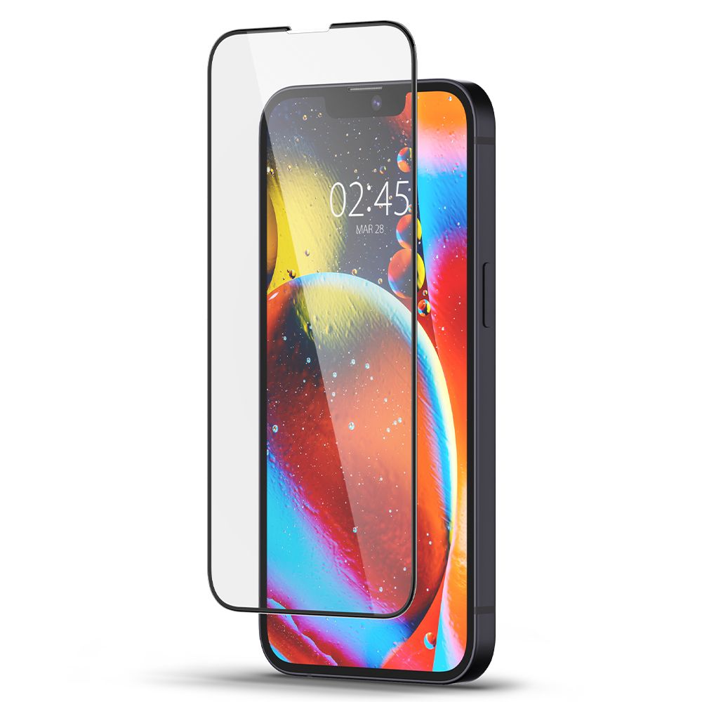 Beschermfolie Spigen GlastR Slim voor Apple iPhone 17e / 16e / 14 / 13 Pro, Gehard Glas, Volledig Verlijmd, Zwart AGL03392