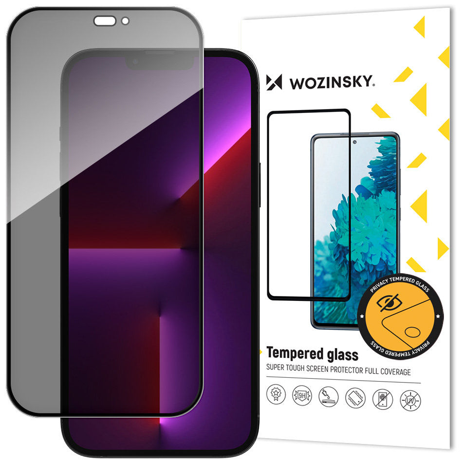 Privacy WZK AntiSpy schermbeschermfolie voor Apple iPhone 14 Pro, Gehard Glas, Volledige Lijm