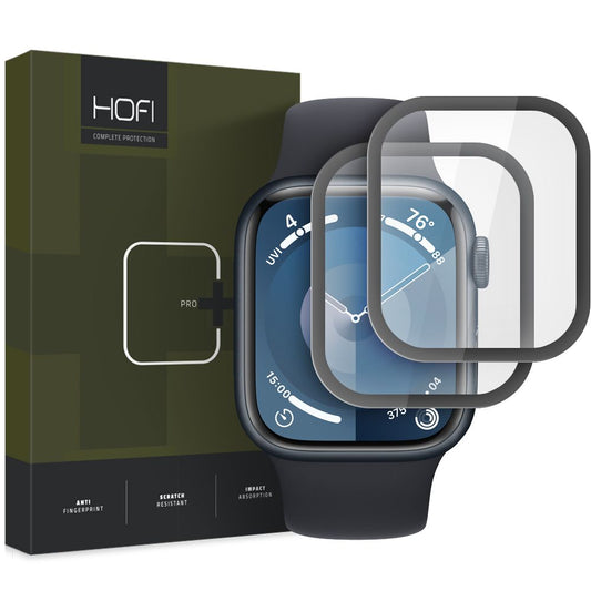 Beschermfolie HOFI Hybrid PRO+ voor Apple Watch 45mm Series, Set van 2 stuks, Plastic, Zwart