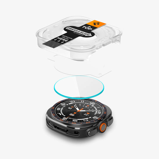 Spigen GlastR EZ FIT Beschermfolie voor Samsung Galaxy Watch Ultra2, Gehard Glas, Set van 2 stuks AGL11758