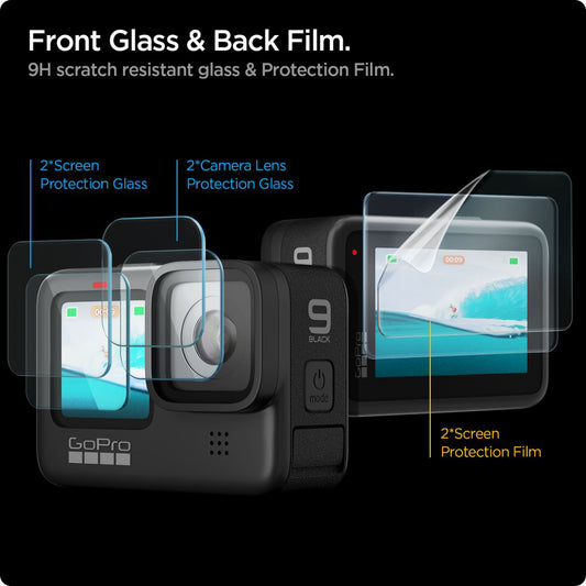 Spigen GlastR Slim Screen and Lens Protector for GoPro Hero 12 / 9 / 10 / 11, Tempered Glass, Set of 6 pieces AGL03045