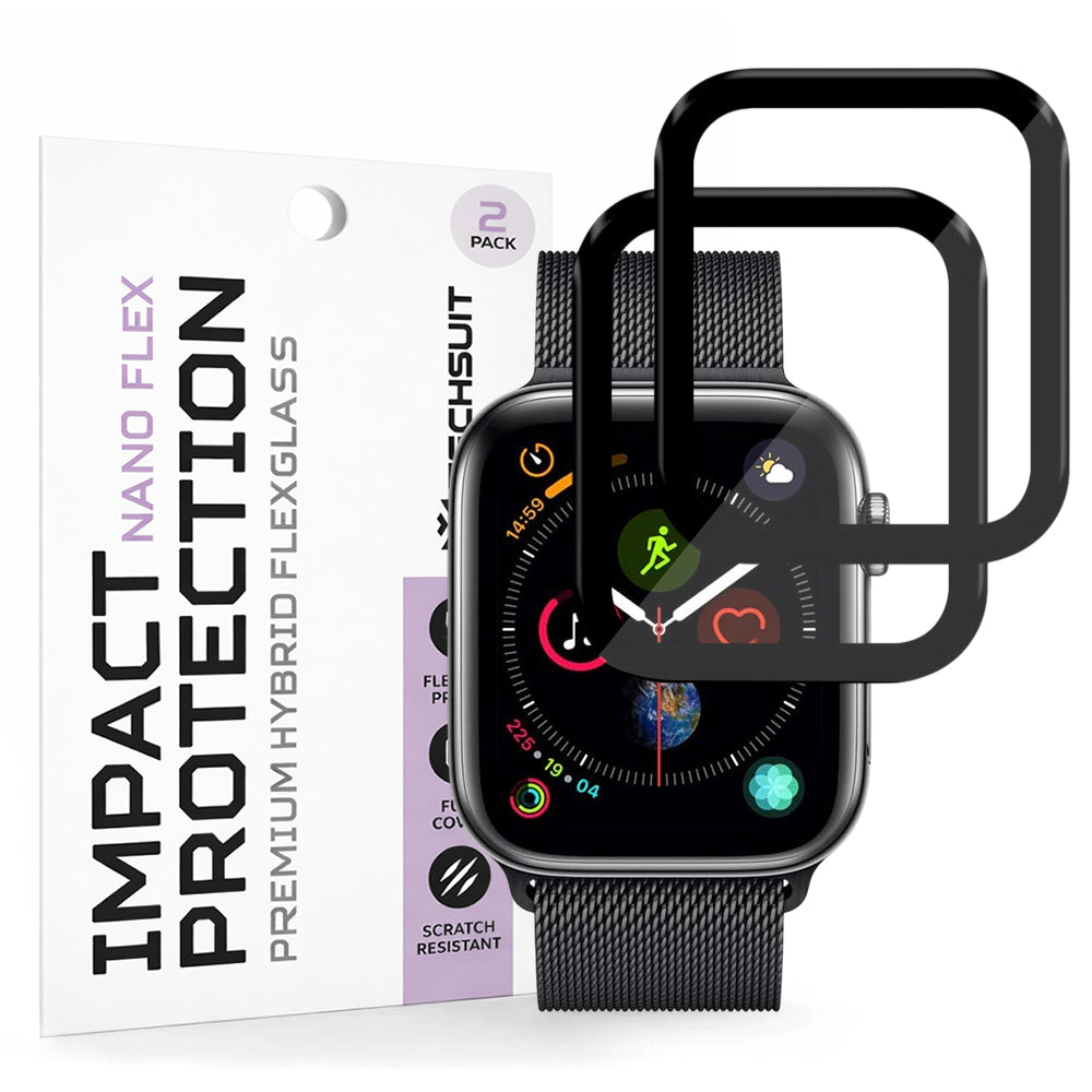 Beschermfolie Techsuit Nano Flex voor Apple Watch 44mm Series, Set van 2 stuks, Plastic, Zwart