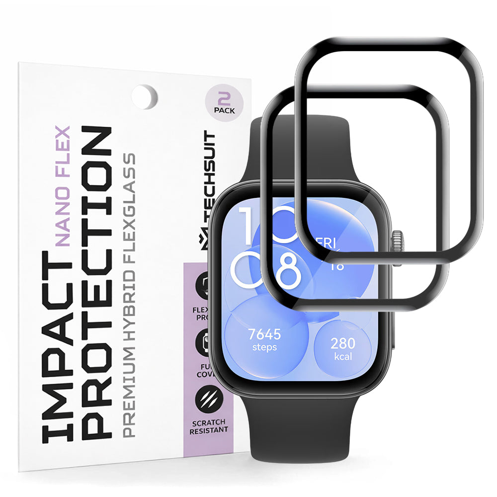 Techsuit Nano Flex Beschermfolie voor Huawei Watch Fit 3, Set van 2 stuks, Plastic, Zwart