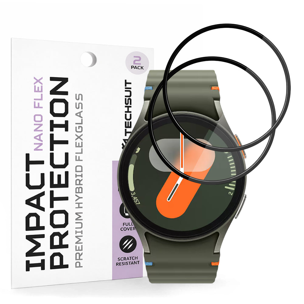 Techsuit Nano Flex Beschermfolie voor Samsung Galaxy Watch7 40mm, Set van 2 stuks, Plastic, Zwart