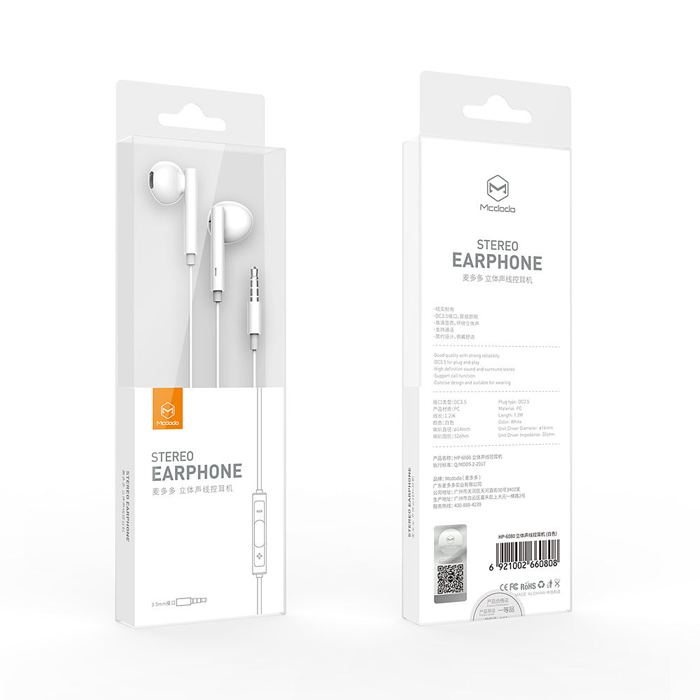 Handsfree 3.5mm McDodo HP-6080 Element, Wit