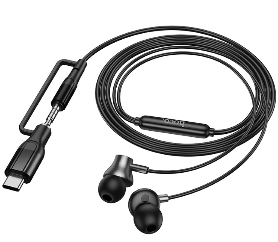 Handsfree 3.5mm / USB-C HOCO M119A, Zwart