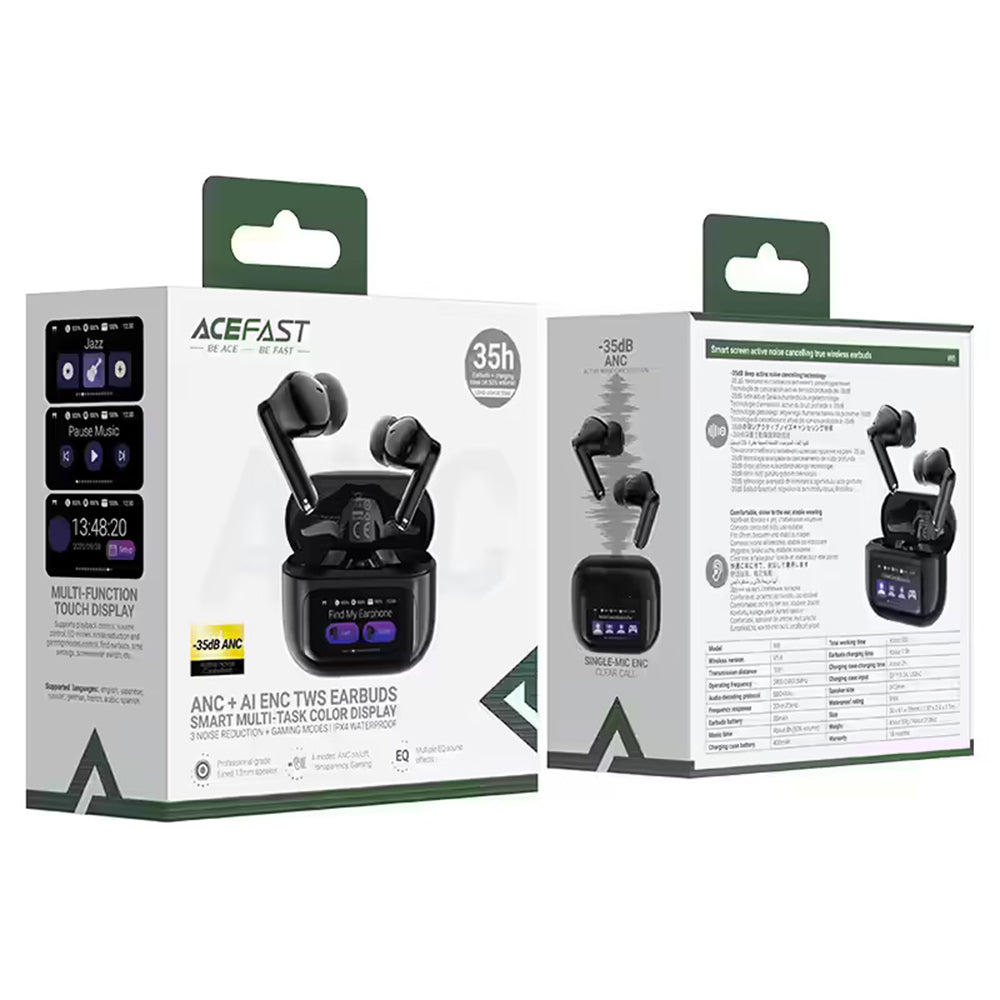 Handsfree Bluetooth Acefast W6, TWS, ANC, Zwart