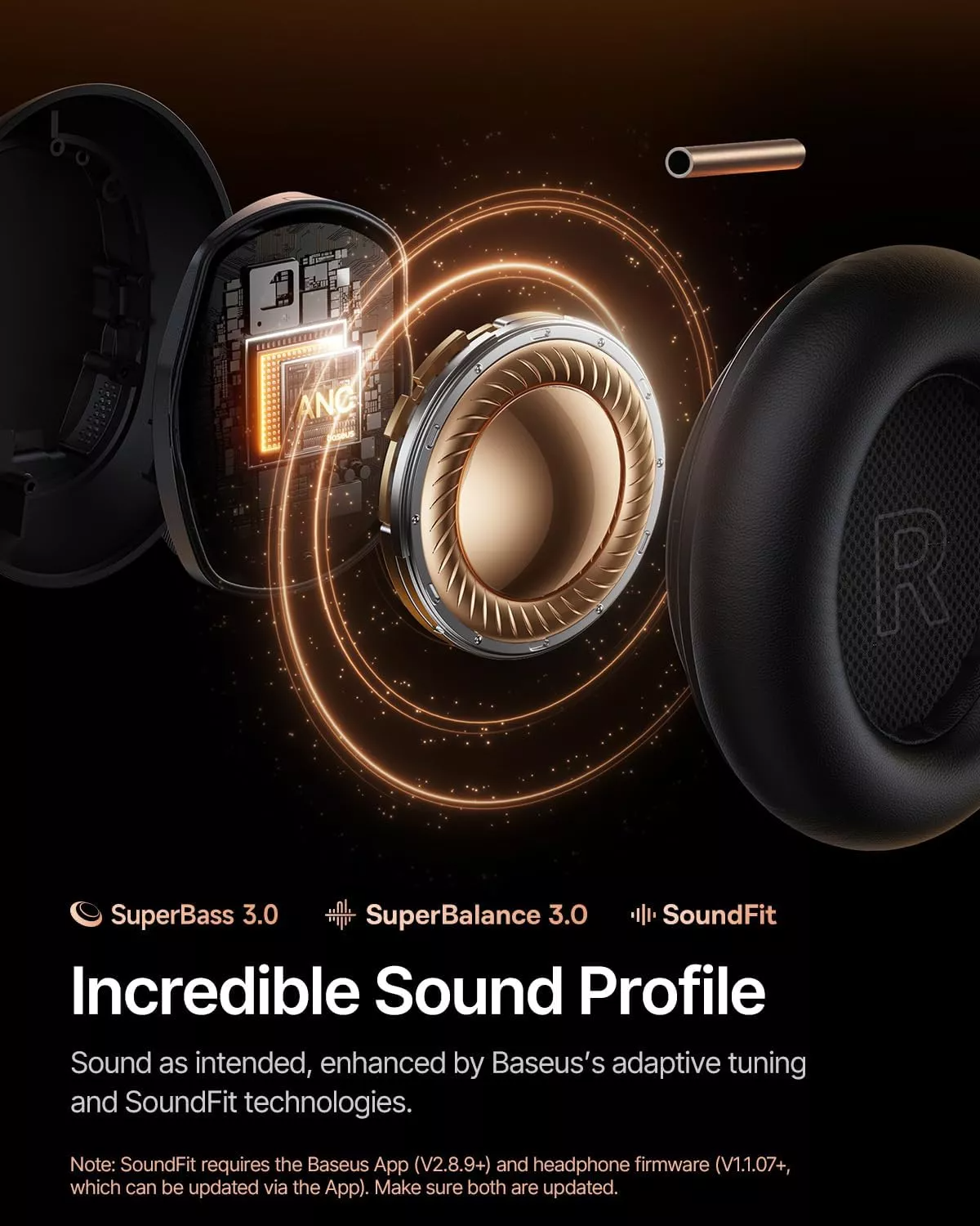 Handsfree Bluetooth Baseus Inspire XH1 Sound by Bose, A2DP, ANC, Zwart A00085701123-00