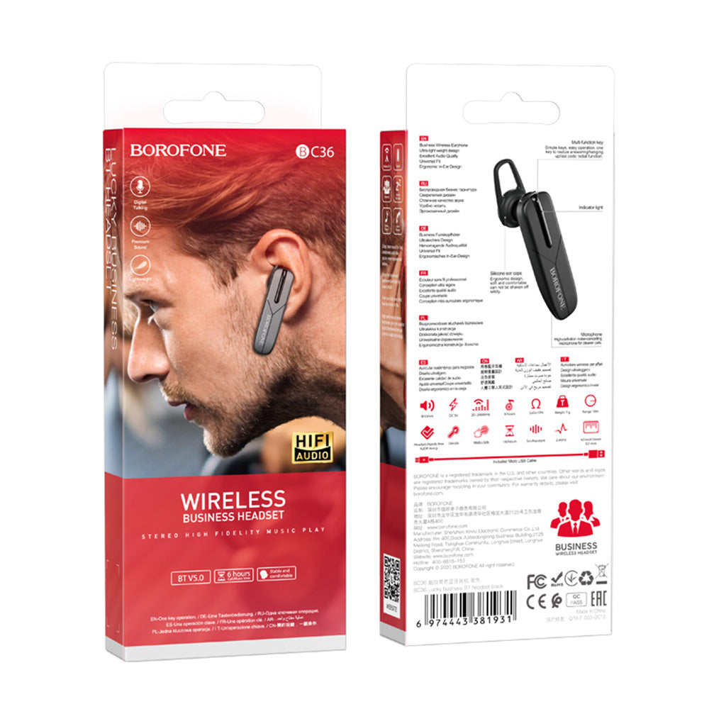 Handsfree Bluetooth Headset BC36 Lucky, A2DP, Zwart