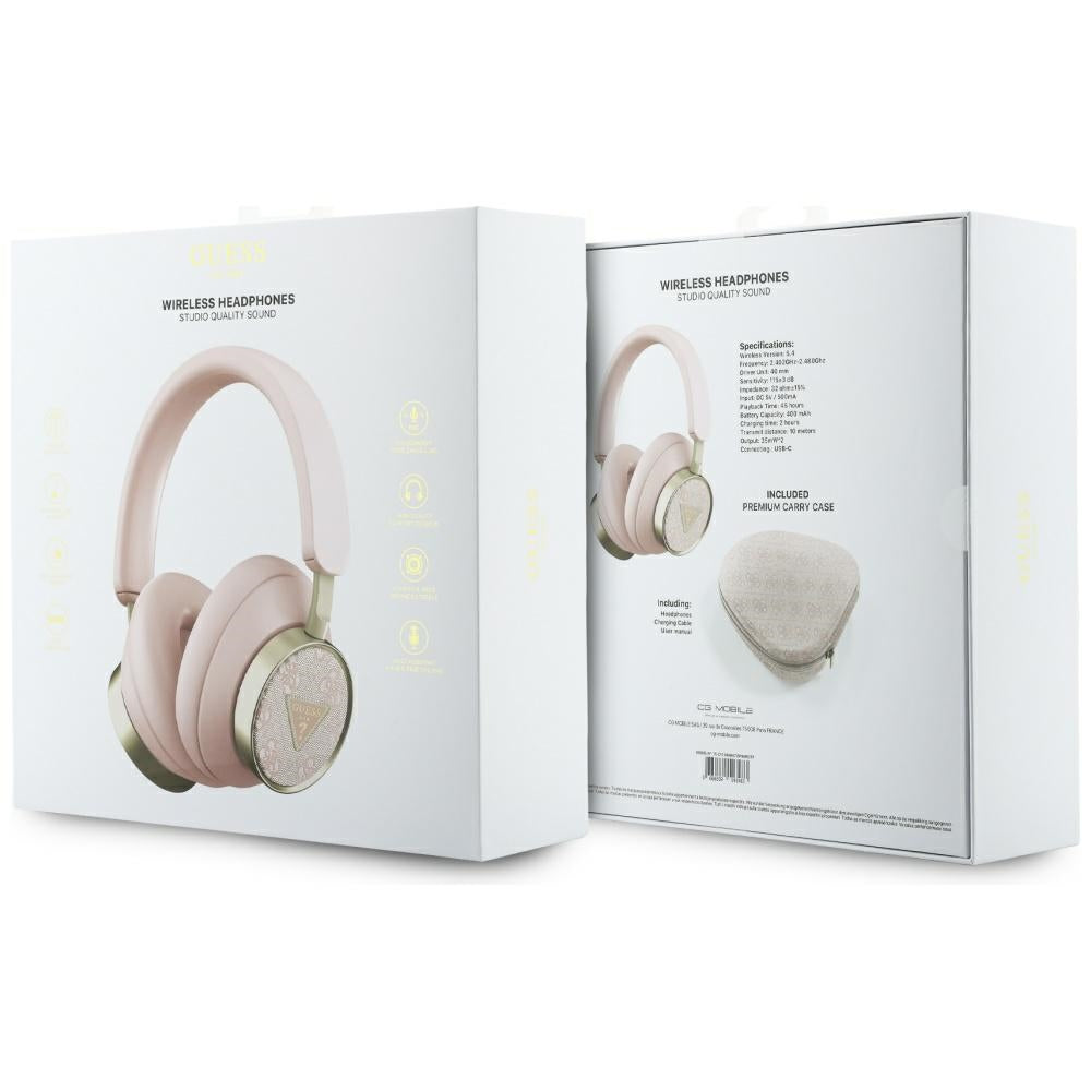 Handsfree Bluetooth Guess 4G Goud Driehoek Logo, A2DP, Roze