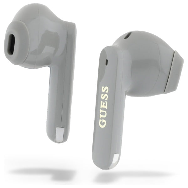Handsfree Bluetooth Guess Verlengd Metallic Bedrukt Logo, TWS, Gri