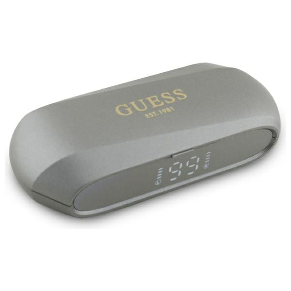 Handsfree Bluetooth Guess Verlengd Metallic Bedrukt Logo, TWS, Gri