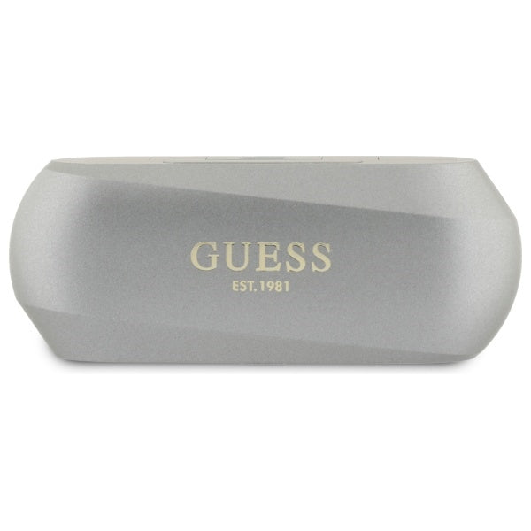 Handsfree Bluetooth Guess Verlengd Metallic Bedrukt Logo, TWS, Gri