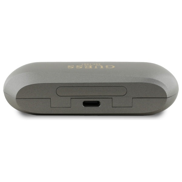 Handsfree Bluetooth Guess Verlengd Metallic Bedrukt Logo, TWS, Gri