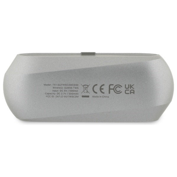 Handsfree Bluetooth Guess Verlengd Metallic Bedrukt Logo, TWS, Gri