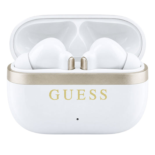 Guess Glossy Gold Line Printed Classic Logo Bluetooth-oordopjes, TWS, wit