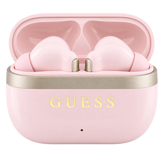 Handsfree Bluetooth Guess Glossy Gold Line Printed Classic Logo, TWS, Roze