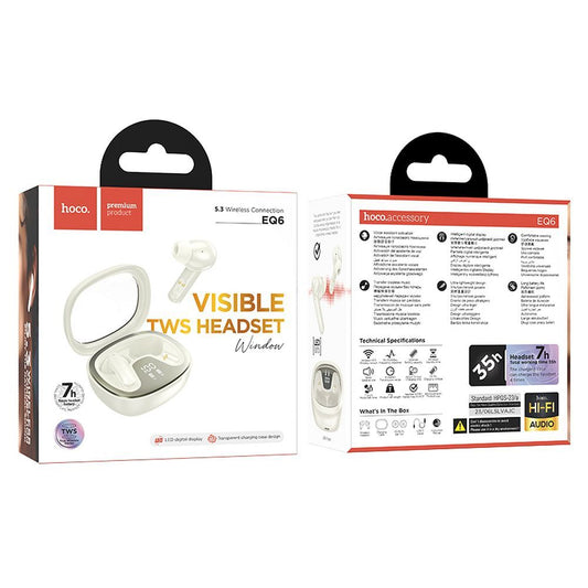 Handsfree Bluetooth HOCO Shadow EQ6, TWS, Wit