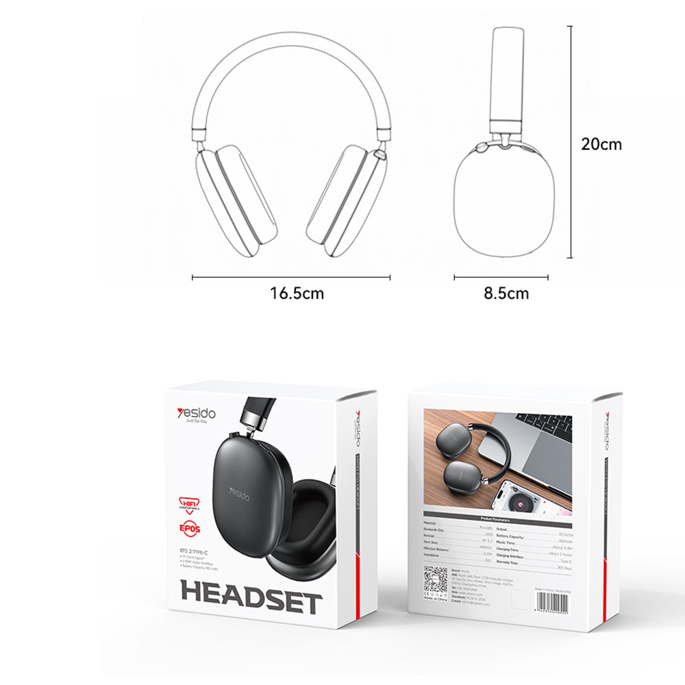 Handsfree Bluetooth Yesido EP05, A2DP, ANC, Zwart