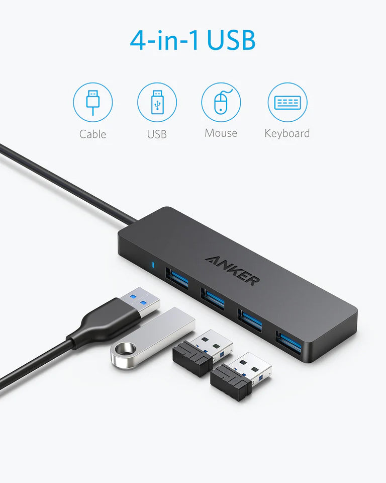 Hub USB Anker, 4 x USB-A 3.0, Zwart A7516016