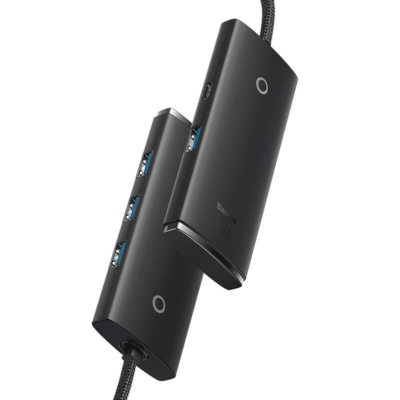 Baseus Lite USB Hub, 4 x USB-A 3.0 - 1 x USB-C, 0,25 m, Zwart WKQXX030001