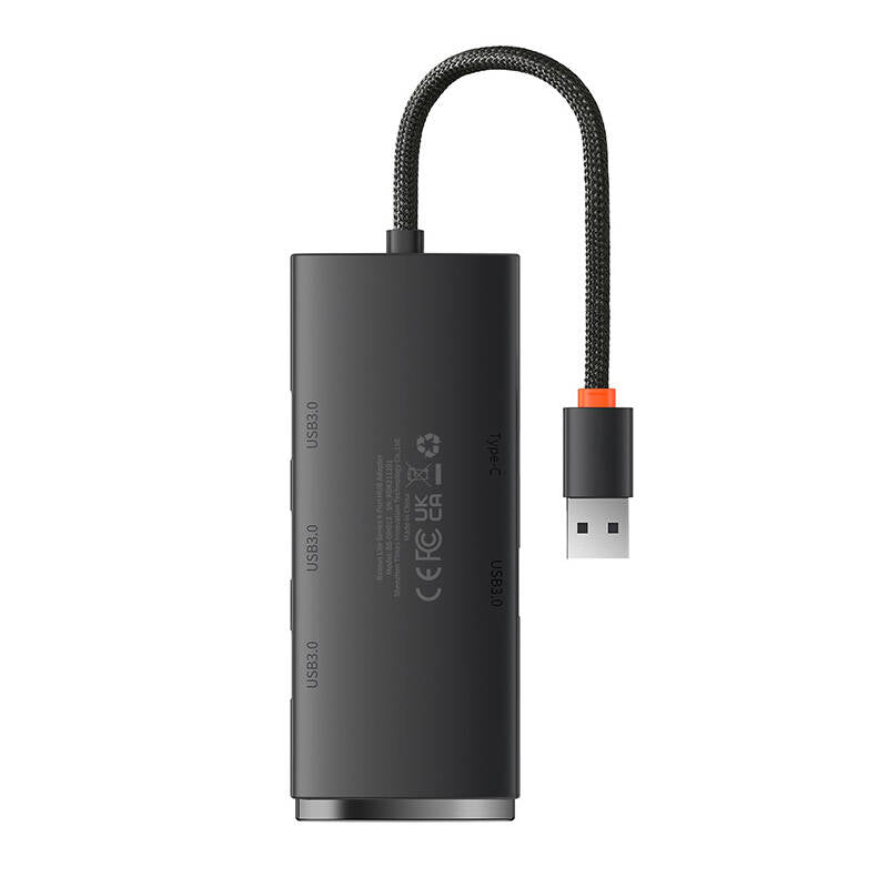 Baseus Lite USB Hub, 4 x USB-A 3.0 - 1 x USB-C, 0,25 m, Zwart WKQXX030001