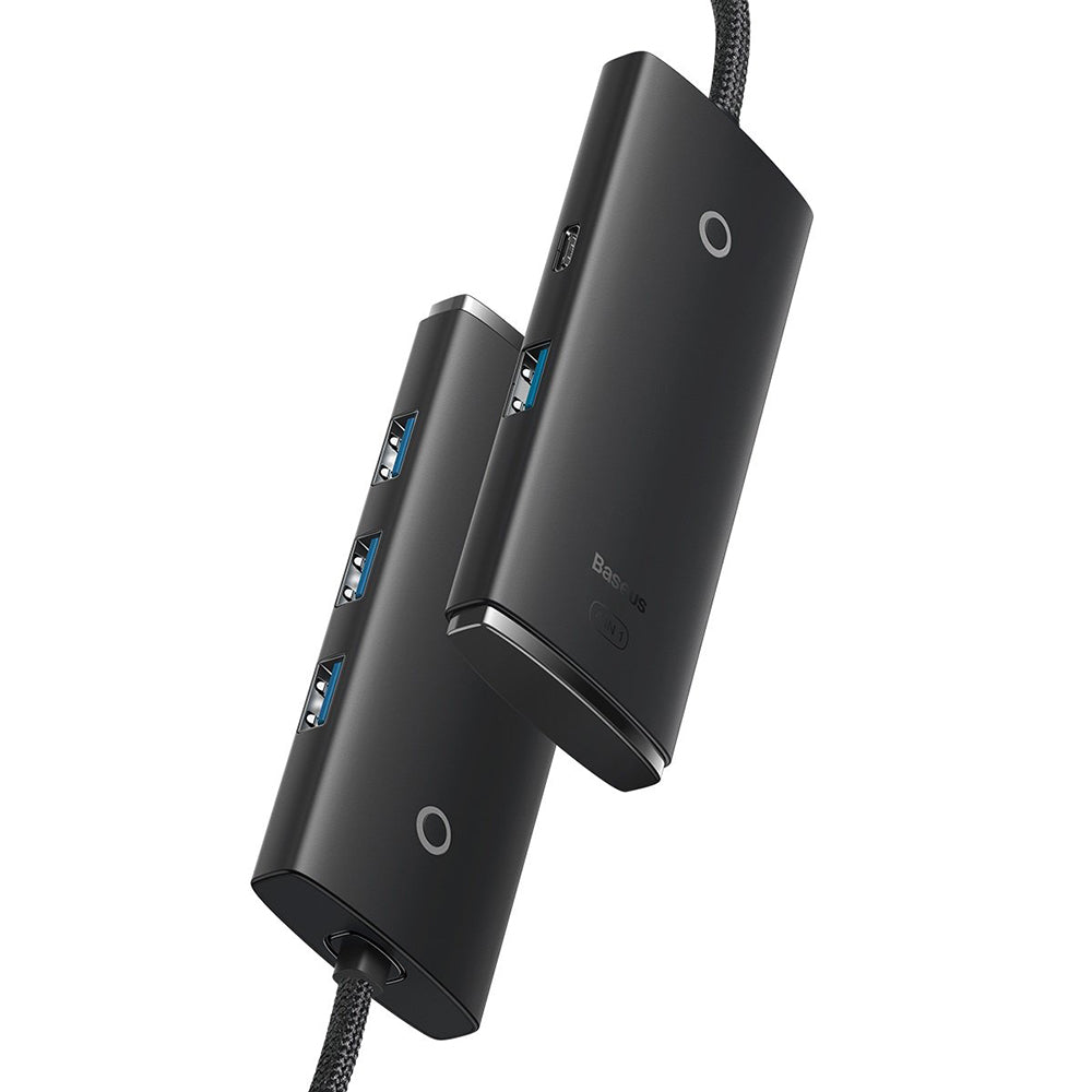 Hub USB Baseus Lite, 4 x USB-A 3.0 - 1 x USB-C, 1m, Zwart WKQX030101