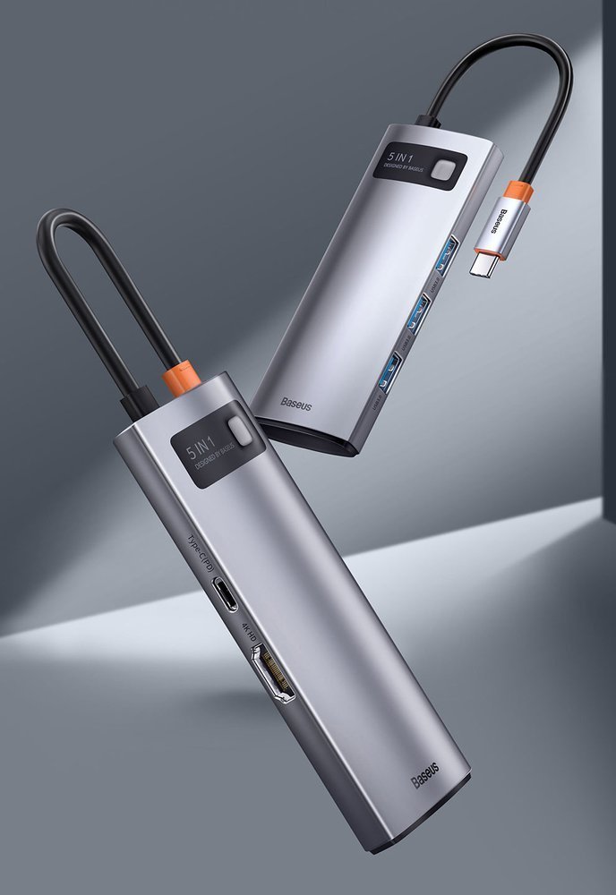 Baseus Metal Gleam USB-C Hub, 3 x USB-A 3.0 - 1 x USB-C - 1 x HDMI, Gray CAHUB-CX0G