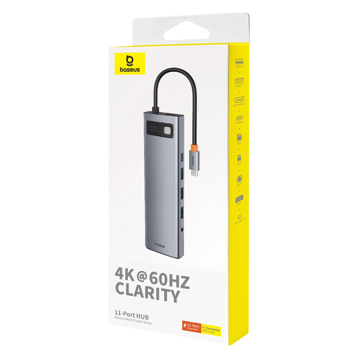 Hub USB-C Baseus Metal Gleam, 3 x USB-A 3.0 - 1 x USB-A - 1 x USB-C - 1 x HDMI - 1 x VGA - 1 x Jack 3.5mm - 1 x RJ45 - 1 x SD - 1 x microSD, Gri