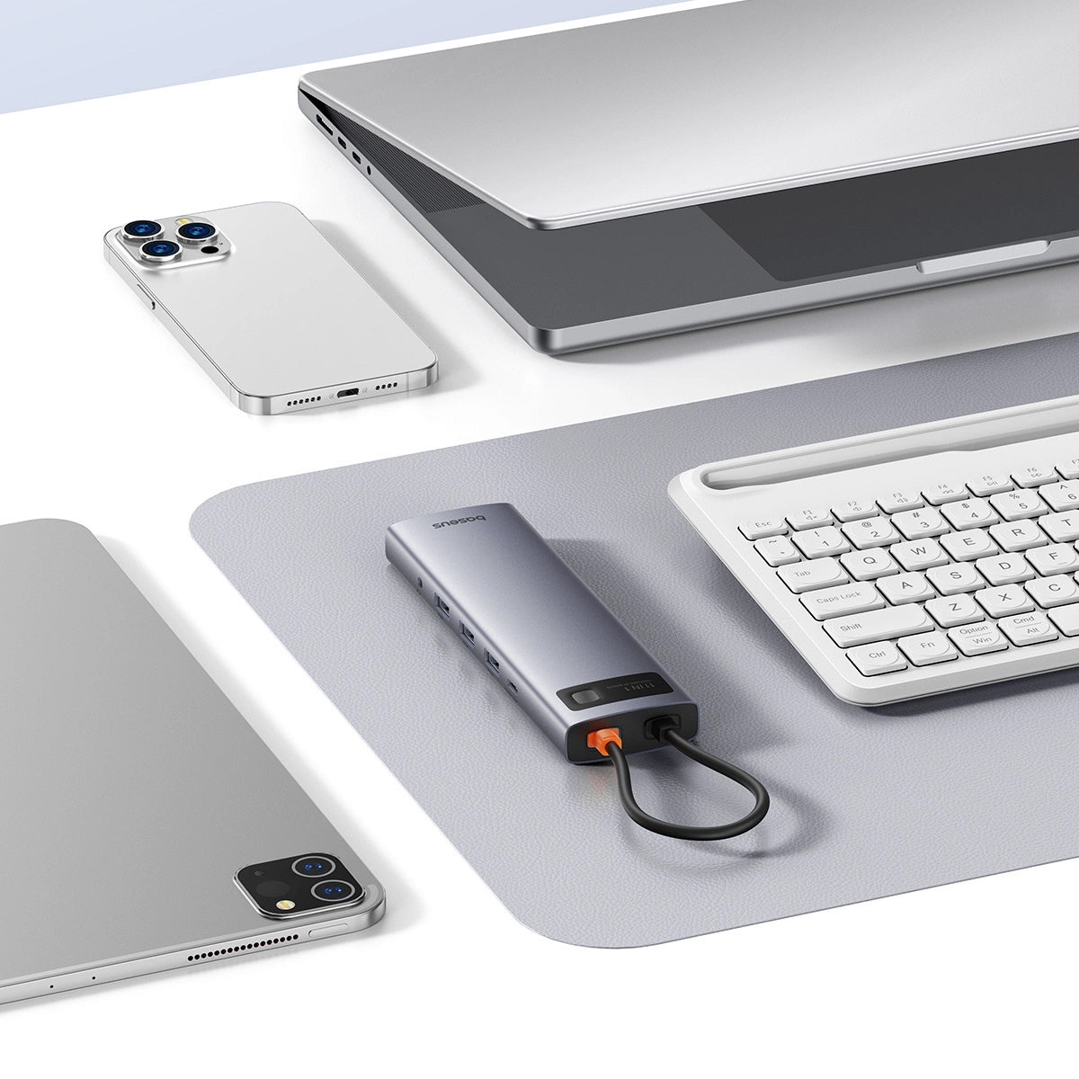 Hub USB-C Baseus Metal Gleam, 3 x USB-A 3.0 - 1 x USB-A - 1 x USB-C - 1 x HDMI - 1 x VGA - 1 x Jack 3.5mm - 1 x RJ45 - 1 x SD - 1 x microSD, Gri