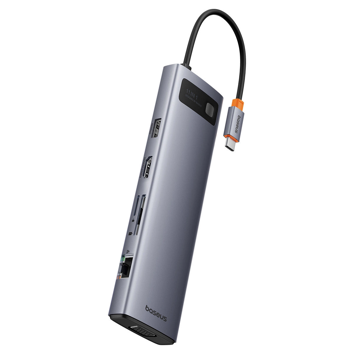 Hub USB-C Baseus Metal Gleam, 3 x USB-A 3.0 - 1 x USB-A - 1 x USB-C - 1 x HDMI - 1 x VGA - 1 x Jack 3.5mm - 1 x RJ45 - 1 x SD - 1 x microSD, Gri