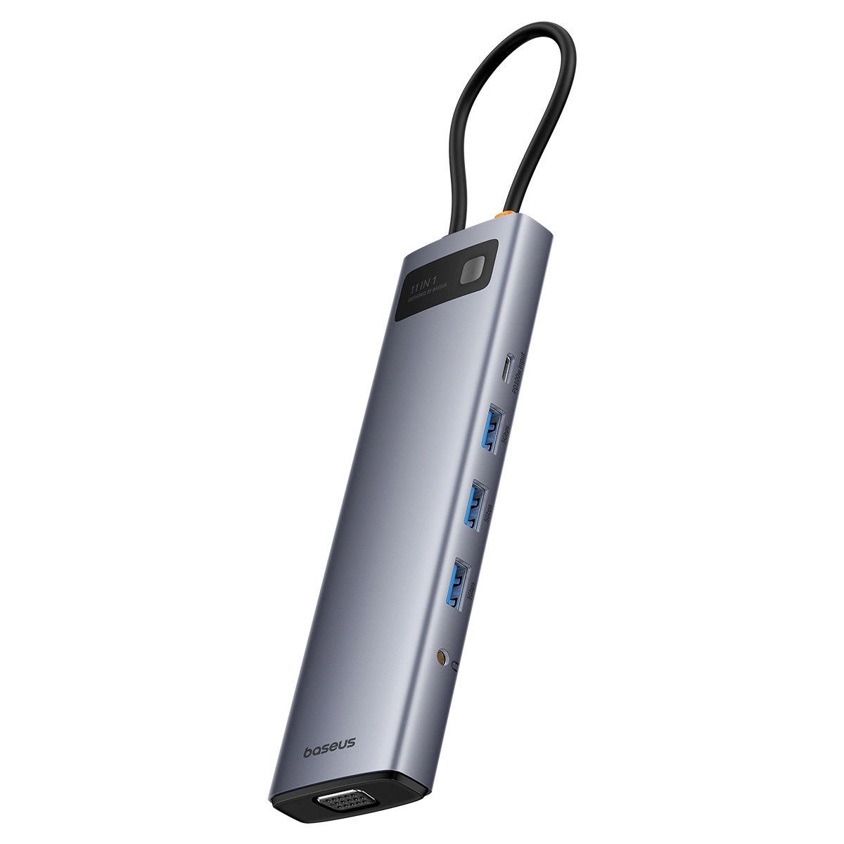 Hub USB-C Baseus Metal Gleam, 3 x USB-A 3.0 - 1 x USB-A - 1 x USB-C - 1 x HDMI - 1 x VGA - 1 x Jack 3.5mm - 1 x RJ45 - 1 x SD - 1 x microSD, Gri