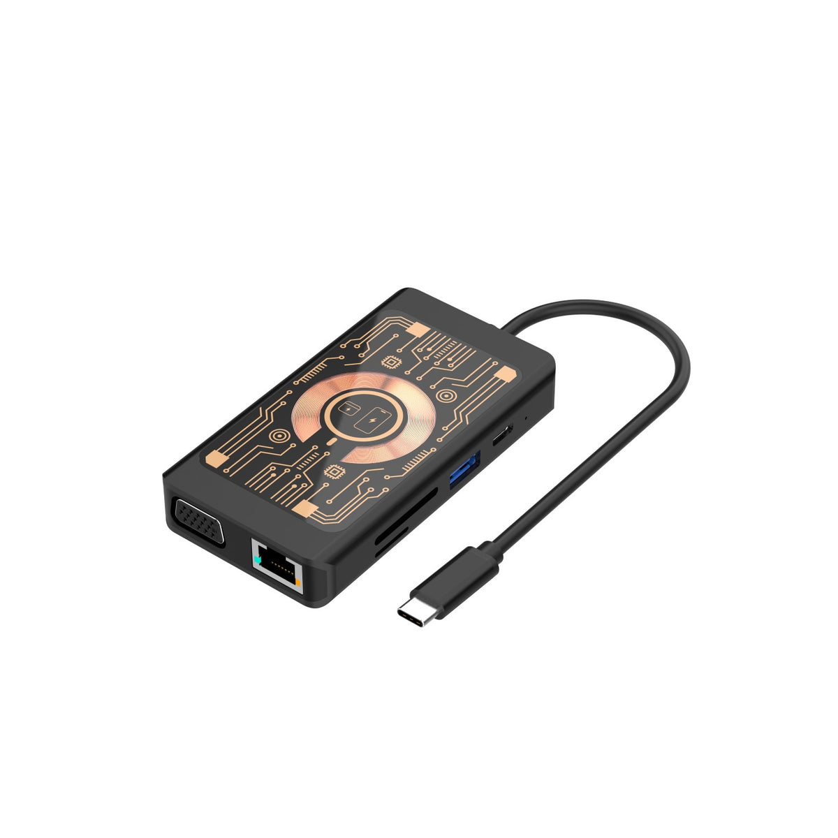 USB-C Hub met Draadloze QI Oplader Qualo QTPB5-HUB-18, 9in1, Gri
