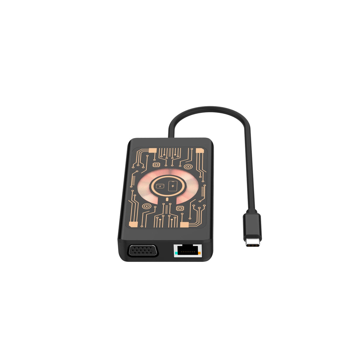 USB-C Hub met Draadloze QI Oplader Qualo QTPB5-HUB-18, 9in1, Gri