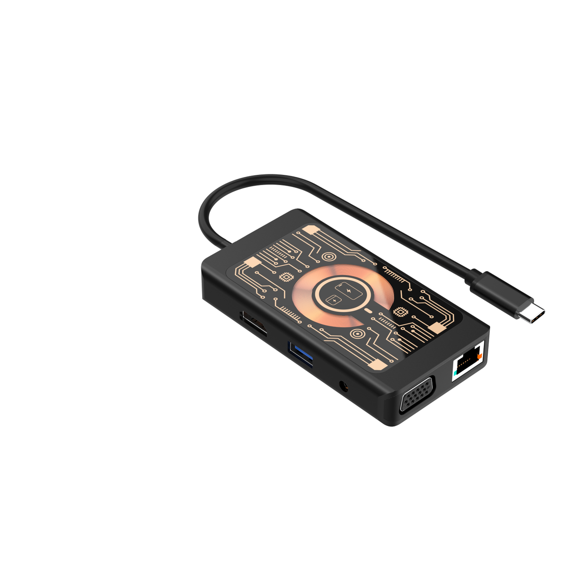 USB-C Hub met Draadloze QI Oplader Qualo QTPB5-HUB-18, 9in1, Gri