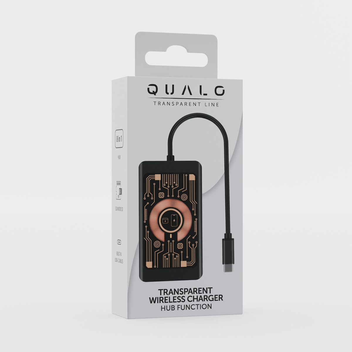 USB-C Hub met Draadloze QI Oplader Qualo QTPB5-HUB-18, 9in1, Gri