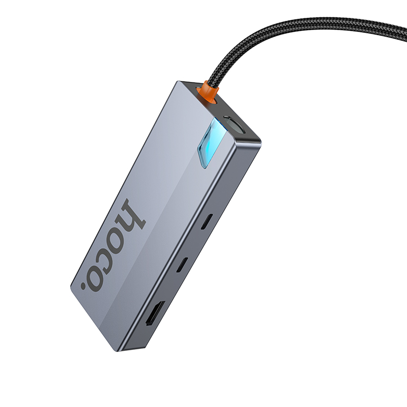USB-C Hub HOCO HB52, 2 x USB-A 3.0 - 2 x USB-C - 1 x HDMI - 1 x RJ45 - 1 x SD - 1 x microSD, Grijs